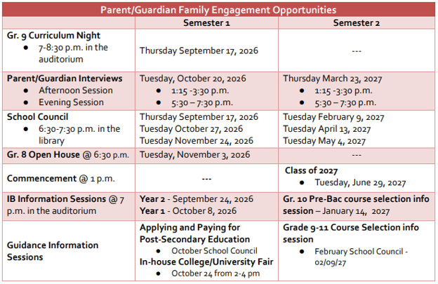 Parent-Guardian Engagement Opportunities 2026-27